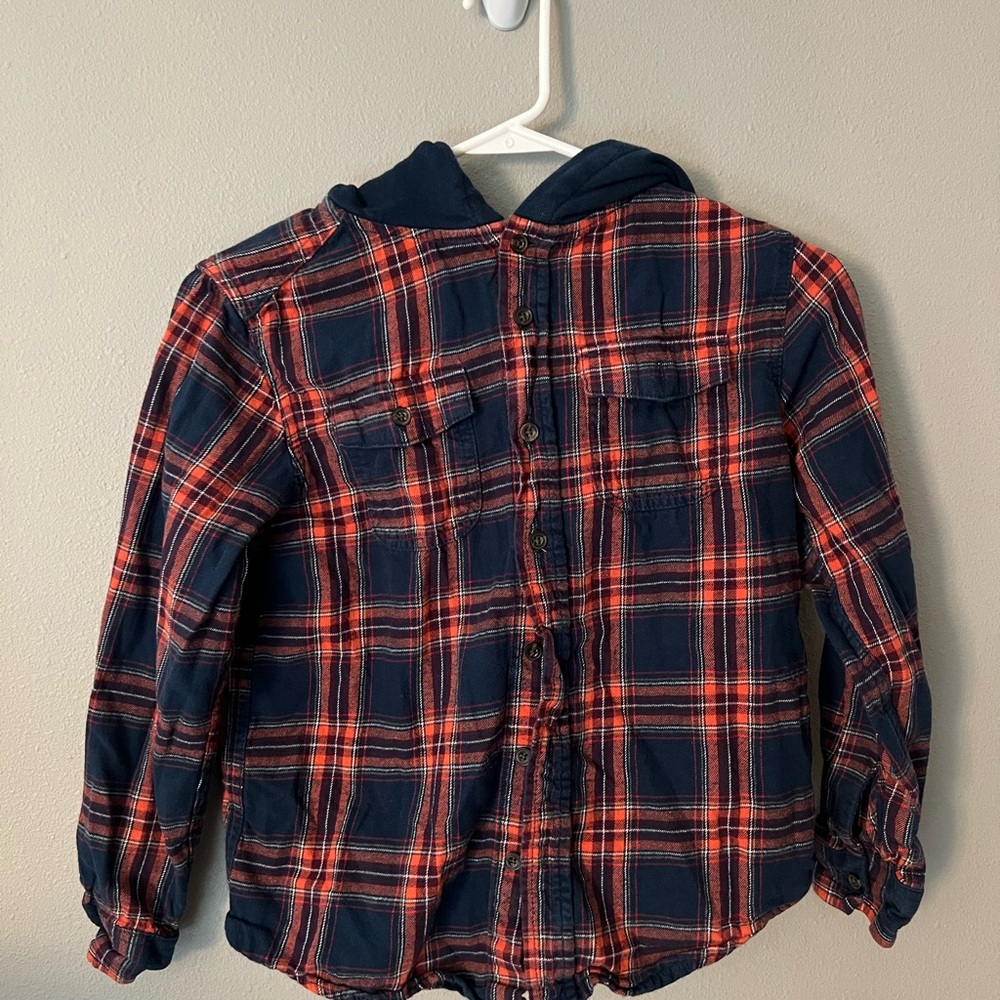 Boys button-up flannel long sleeve with hood